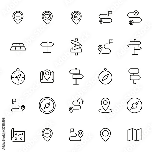 Map line icons set.