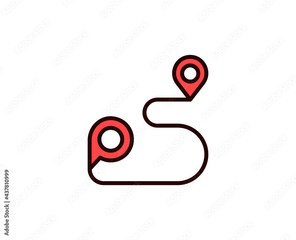 Route line icon. Vector symbol in trendy flat style on white background. Travel sing for design. Route line icon. Vector symbol in trendy flat style on white background. Travel sing for design.