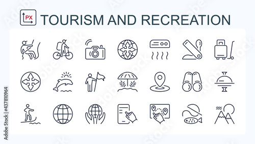 A set of vector icons made of thin line for travel and leisure. Wildlife and tourism.