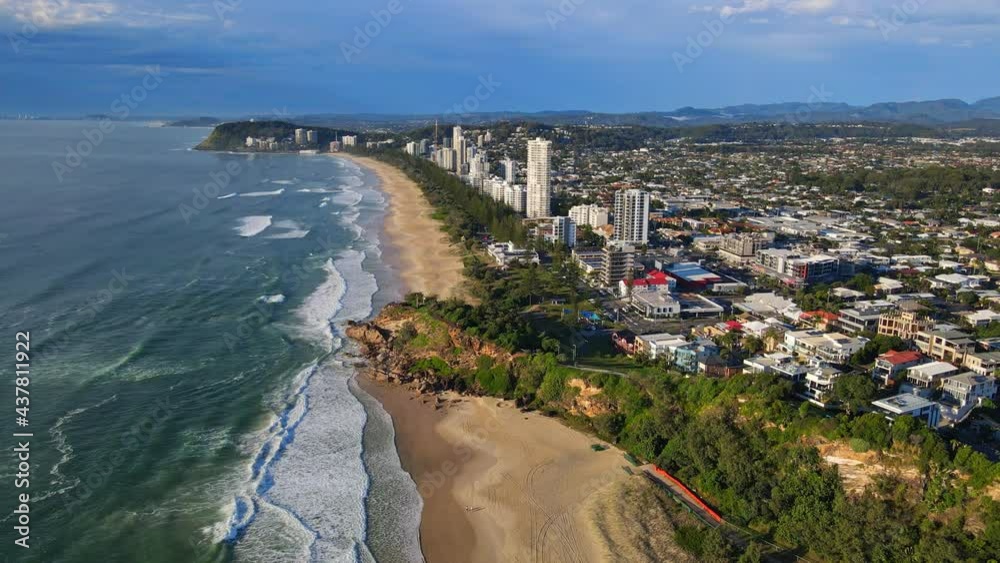 Panoramic View Of The Cityscape At The Coastline In North Burleigh Hill In Queensland, Australia. aerial Panoramic View Of The Cityscape At The Coastline In North Burleigh Hill In Queensland, Australia. aerial