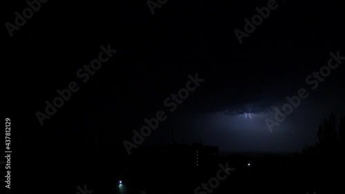 Night stormy sky. Thunder and lightning in the sky.