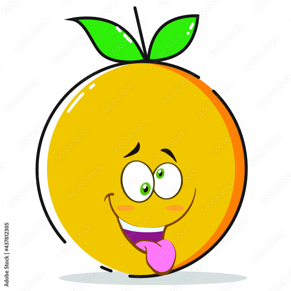 Obraz premium funny fruit cartoon. This orange fruit vector face looks stressed and looks crazy by sticking out his tongue.