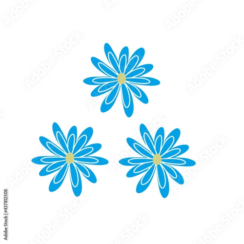 Fototapeta Naklejka Na Ścianę i Meble -  White blue yellow daisy chamomile. Cute flower plant collection. Love card. Camomile icon Growing concept. Flat design. Green background. Isolated. Isolated on white. Hand drawn vector illustration.