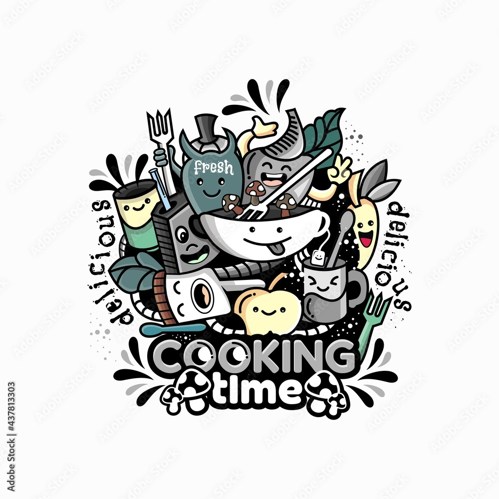 Obraz premium Doodle cooking vector design for tshirt design and poster