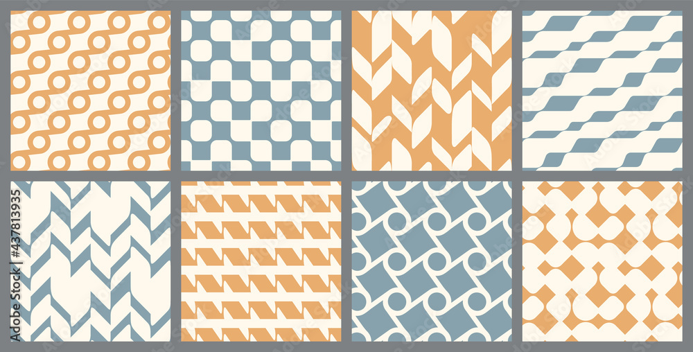 Set of Geometric Seamless Patterns with Connected Elements. Vector Illustration.