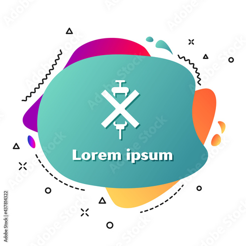 White No doping syringe icon isolated on white background. Abstract banner with liquid shapes. Vector