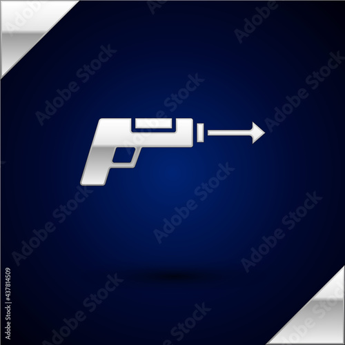 Silver Fishing harpoon icon isolated on dark blue background. Fishery manufacturers for catching fish under water. Diving underwater equipment. Vector