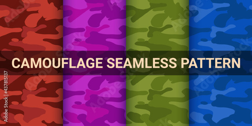 Multi color Set camouflage military seamless vector pattern.