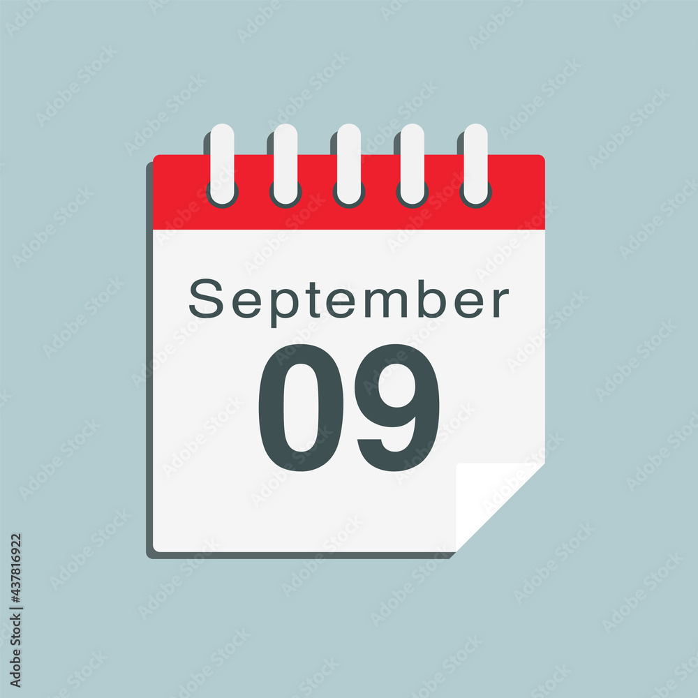 Icon day date 9 September, template calendar page Icon day date 9 September, template calendar page