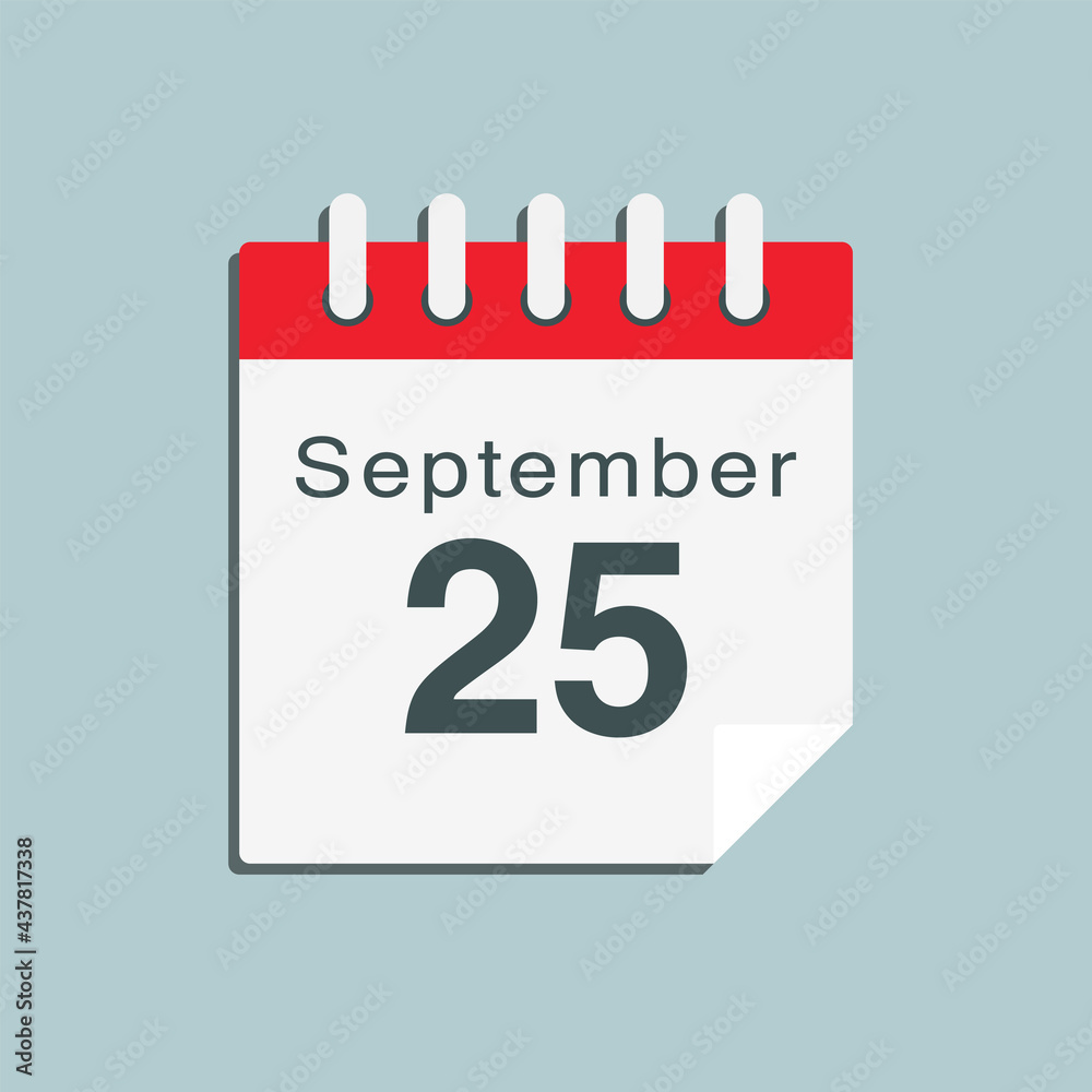 Icon day date 25 September, template calendar page