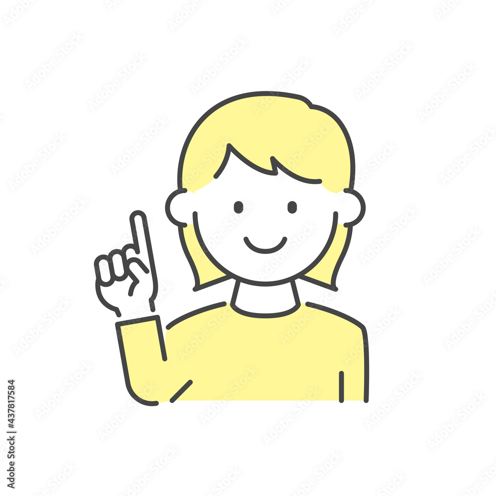 指差しポーズをする女の子 Illustration of a girl doing a pointing pose. 指差しポーズをする女の子 Illustration of a girl doing a pointing pose.