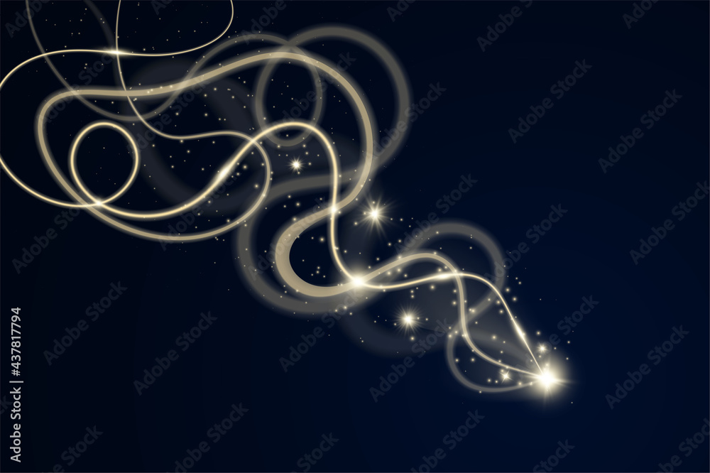 Golden glowing shiny spiral lines effect
