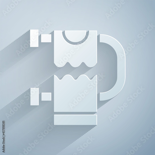 Paper cut Heated towel rail icon isolated on grey background. Paper art style. Vector