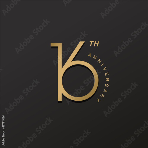 16th anniversary celebration logotype with elegant number shiny gold design