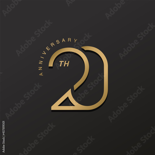 20th anniversary celebration logotype with elegant number shiny gold design