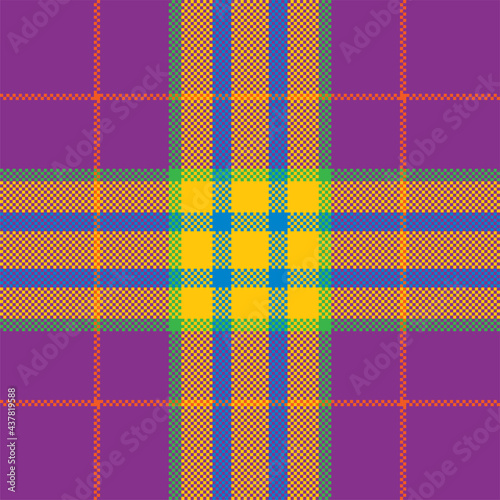 Pixel background vector design. Modern seamless pattern plaid. Square texture fabric. Tartan scottish textile. Beauty color madras ornament.