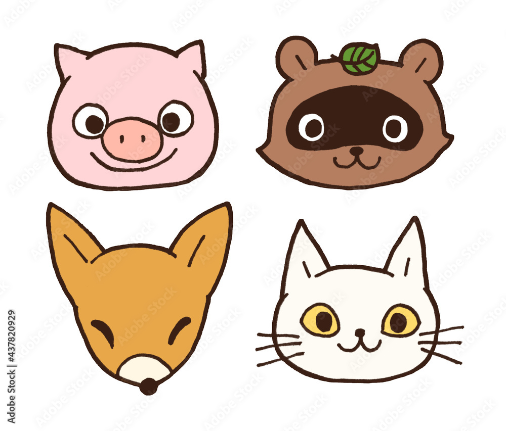 こぶたぬきつねこのイラストセット こぶたぬきつねこのイラストセット