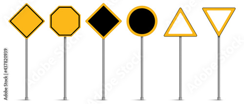 Set of blank yellow, black and white road signs vector. Traffic signs on white background