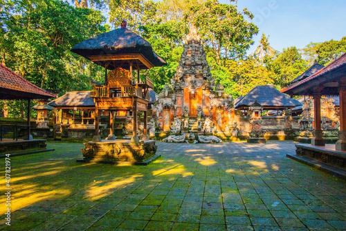 monkey temple in wild jungle forest, bali, indonesia