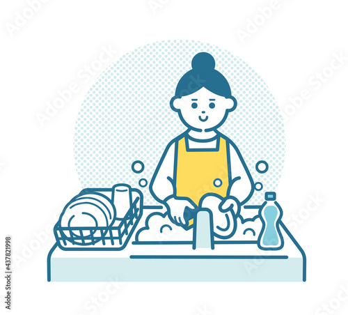 Woman washing dishes