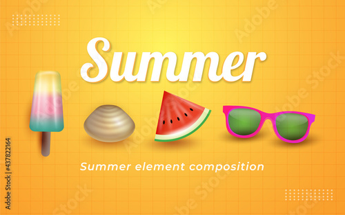 Composition of summer still life elements