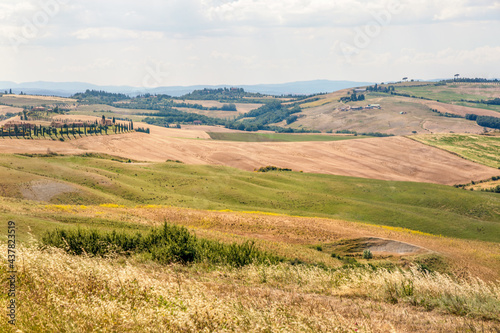 Panoramic view of traditional Tuscany landscapes, Siena Province, Tuscany, Italy