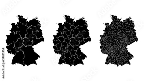 Germany map municipal, region, state division. Administrative borders, outline black on white background vector.