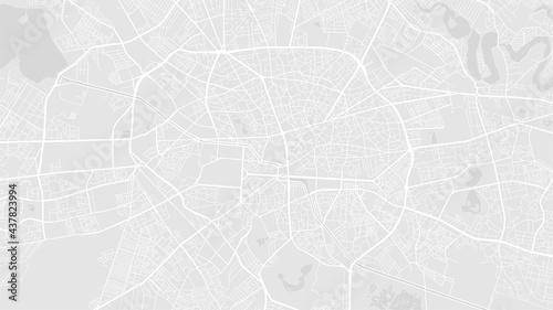 White and light grey Bucharest City area vector background map, streets and water cartography illustration.