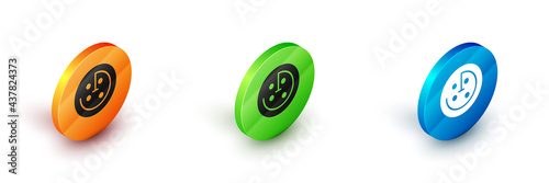 Isometric Radar with targets on monitor in searching icon isolated on white background. Search system. Navy sonar. Circle button. Vector