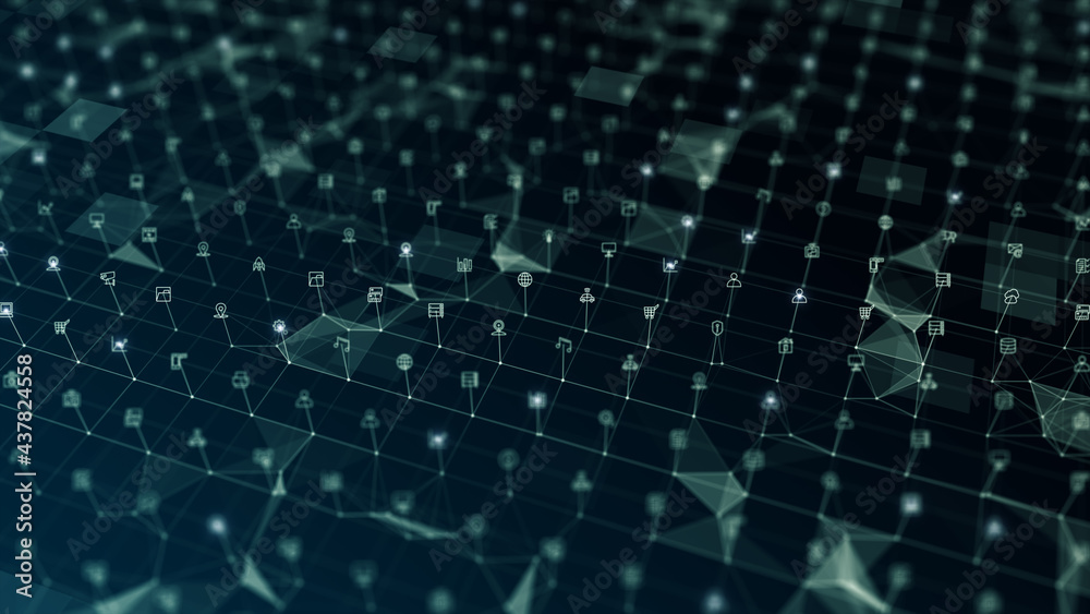 Digital cyberspace futuristic background, Digital Data Network with lines and dots connection, Technology network abstract background Concept. 3d rendering Digital cyberspace futuristic background, Digital Data Network with lines and dots connection, Technology network abstract background Concept. 3d rendering