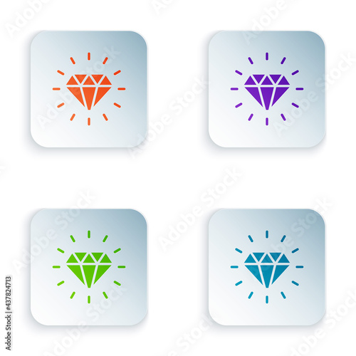 Color Diamond icon isolated on white background. Jewelry symbol. Gem stone. Set colorful icons in square buttons. Vector