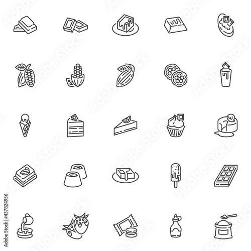 Chocolate and cocoa line icons set