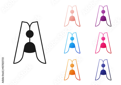 Black Old wood clothes pin icon isolated on white background. Clothes peg. Set icons colorful. Vector