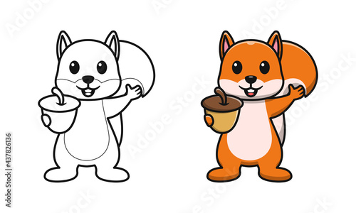 Cute squirrel carrying nuts cartoon coloring pages for kids