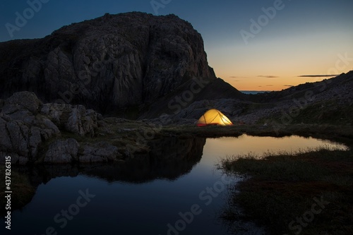 Wild Camping at Broadcrag Tarn, Mickledore, Scafell, English Lake District.