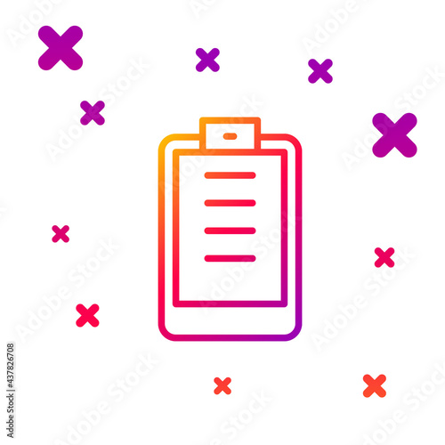 Color line Clipboard with checklist icon isolated on white background. Control list symbol. Survey poll or questionnaire feedback form. Gradient random dynamic shapes. Vector