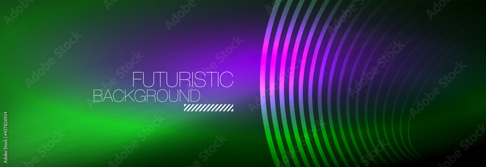 Dark abstract background with glowing neon circles. Trendy layout template for business or technology presentation, internet poster or web brochure cover, wallpaper Dark abstract background with glowing neon circles. Trendy layout template for business or technology presentation, internet poster or web brochure cover, wallpaper