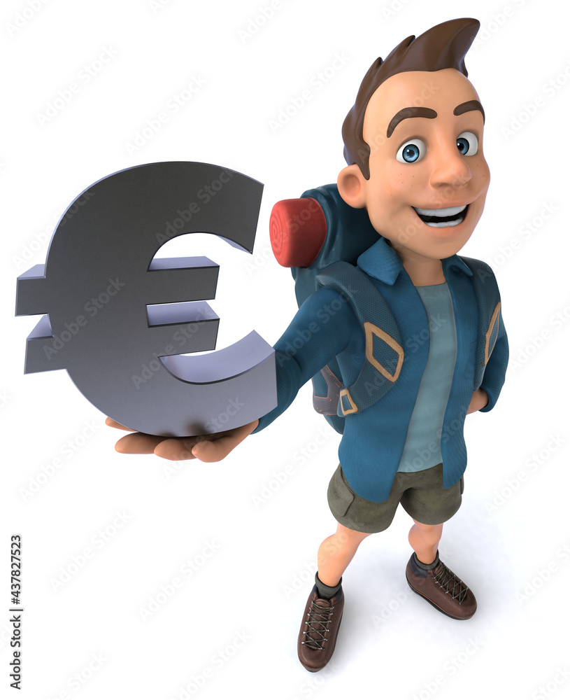 Fun illustration of a 3D cartoon backpacker