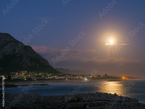 Supermoon rising over Walker Bay. Hermanus. Whale Coast. Overberg. Western Cape. South Africa