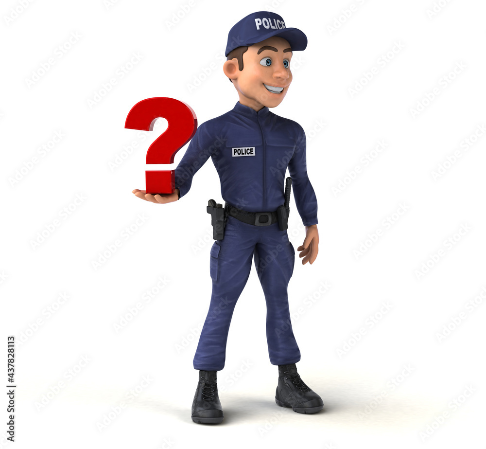Fun 3D illustration of a cartoon Police Officer