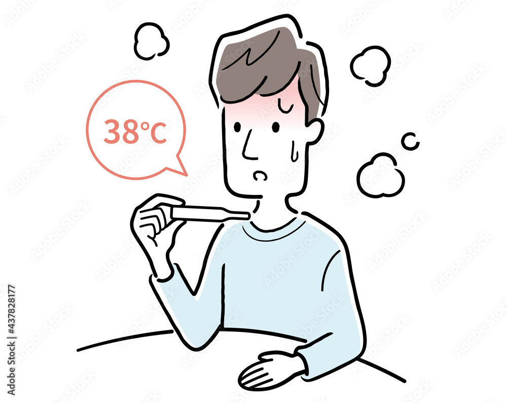 ベクターイラスト素材:体調不良の若い男性、発熱
ベクターイラスト素材:体調不良の若い男性、発熱