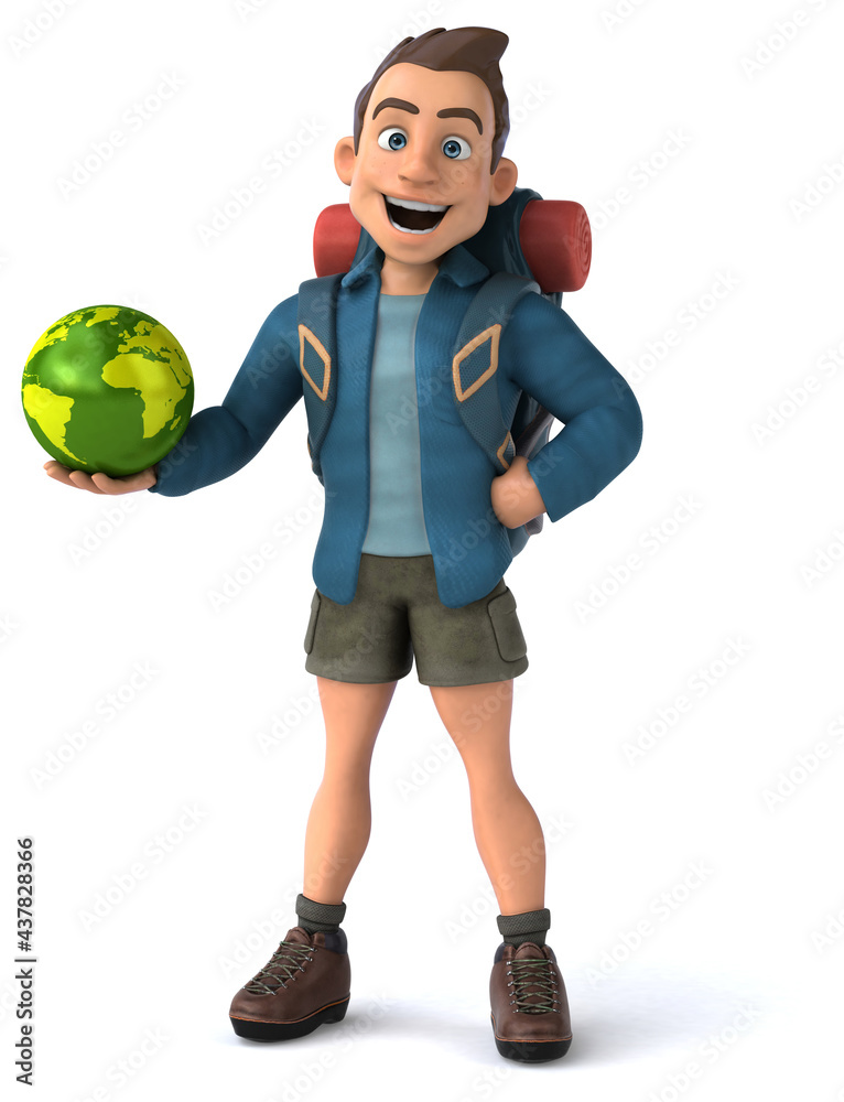 Fun illustration of a 3D cartoon backpacker Fun illustration of a 3D cartoon backpacker