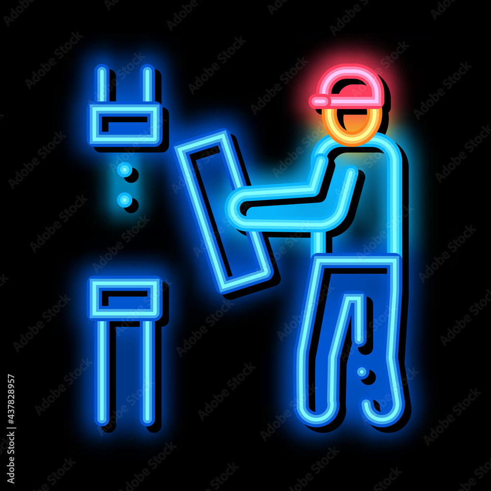 Man Change Pipe neon light sign vector. Glowing bright icon Man Change Pipe sign. transparent symbol illustration Man Change Pipe neon light sign vector. Glowing bright icon Man Change Pipe sign. transparent symbol illustration
