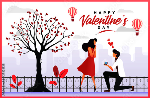Happy valentine's day wallpaper with Man kneeling holding engagement ring proposing
