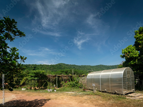 modern spice drying greenhouse room in Kampot pepper farm Cambodia