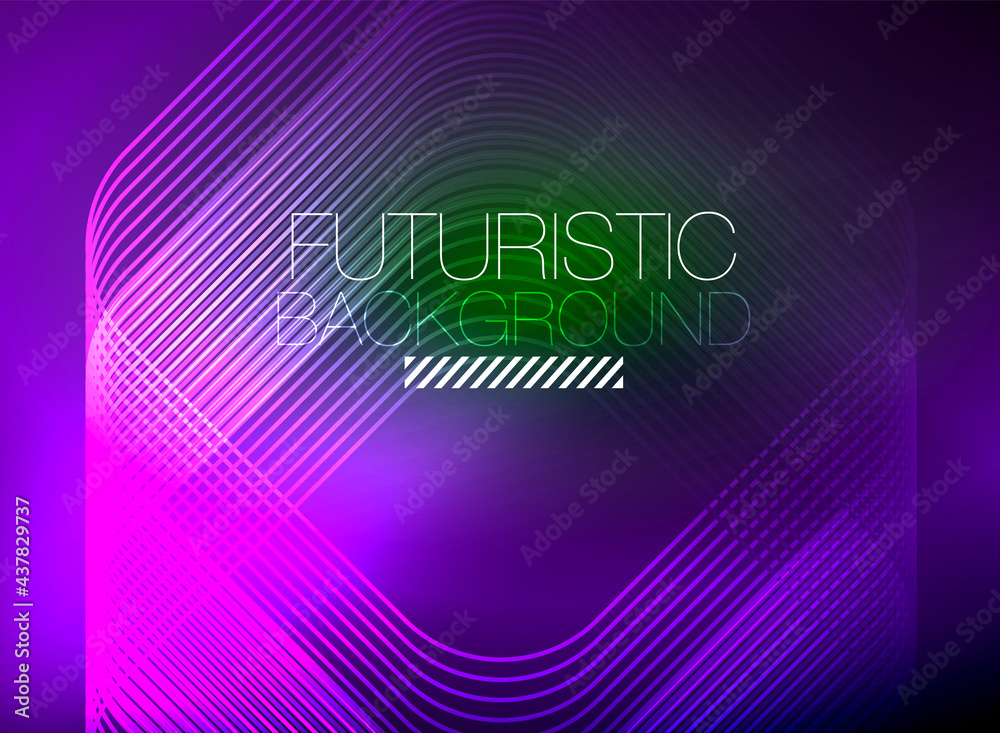 Naklejka premium Neon color square shape lines abstract background. Shiny magic energy and motion concept, vector abstract wallpaper background