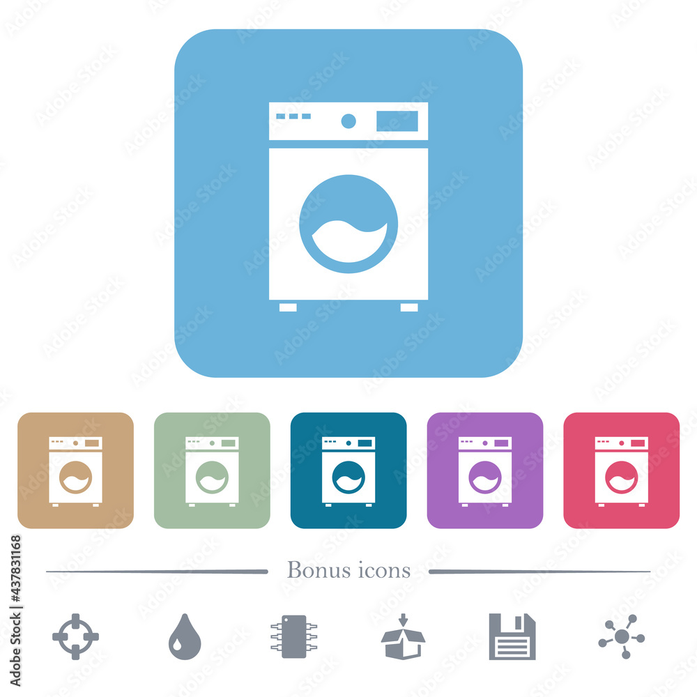 Washing machine flat icons on color rounded square backgrounds Washing machine flat icons on color rounded square backgrounds