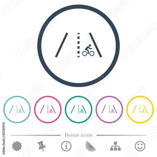 Bicycle lane flat color icons in round outlines