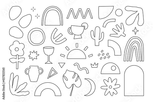 Minimalist modern trendy abstract line shapes and doodle elements Illustration