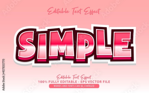 Simple, 3d Pink cartoon style editable text effect Premium Vector